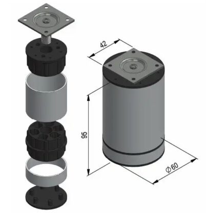 Designmöbelben, set om 4, färg: Alu Silver, Diameter: ⌀60 mm (2-3/8"), av SISO - Bild 3