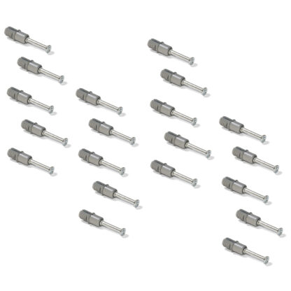 20 st expansionsbultar, tillverkade av stål och plast, yta: galvaniserad, 21,6 mm (27/32"), 5912805. Expanderbart anslutningsankare för excentriska kontakter, hyllor, skåpdelar och mycket mer, från EMUCA
