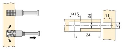 20 st expansionsbultar, tillverkade av stål och plast, yta: galvaniserad, 21,6 mm (27/32"), 5912805. Expanderbart anslutningsankare för excentriska kontakter, hyllor, skåpdelar och mycket mer, från EMUCA - Bild 3