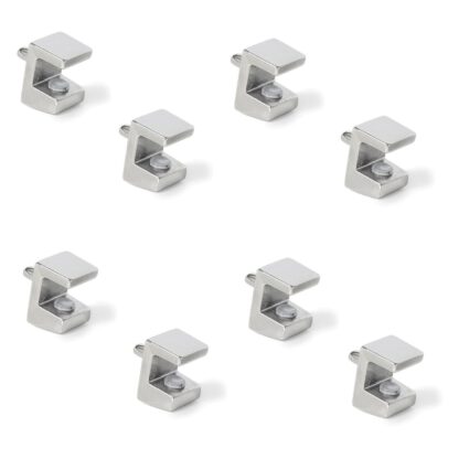 8 st högkvalitativa hyllfästen i glas, yta: nickelpläterad, 3 mm (1/8"), 4010007. hyllkonsoler i glas för glashyllor, vitrinskåpshyllor, badrumsskåp och mer, av EMUCA