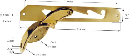 2 stycken högkvalitativ kopparspärr, blankpolerad, 235 mm (9.3") 04.03.040-0. Solstolsbeslag av koppar, blankt polerad, för solstol, poolstol, badstol, solstol, ångbåt, hopfällbar stol, trästol, solstol, av SISO Danmark - Bild 7