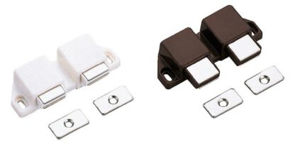 Kompakt magnetisk snäpplucka, inkl. motplatta, yta: brun, 25 mm (63/64"), utförande: med 2 låskolvar, ML-30WBR. Dubbel dörröppnare för möbeldörrar, skåpdörrar och mycket mer, av Sugatsune / LAMP® (Japan) - Bild 3