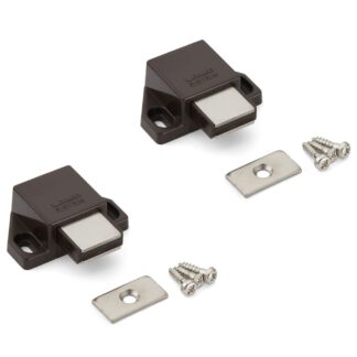 2 stycken kompakt magnetisk snäppspärr, inkl. motplatta, yta: brun, 25 mm (63/64"), ML-30SBR. Platsbesparande push-to-open dörröppnare för möbeldörrar, skåpdörrar och mycket mer, av Sugatsune / LAMP® (Japan)