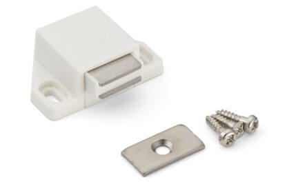 2 stycken kompakta magnetiska snäpplås, inkl. motplatta, yta: vit, 25 mm (63/64"), ML-30SW. Platsbesparande push-to-open dörröppnare för möbeldörrar, skåpdörrar och mycket mer, av Sugatsune / LAMP® (Japan) - Bild 3