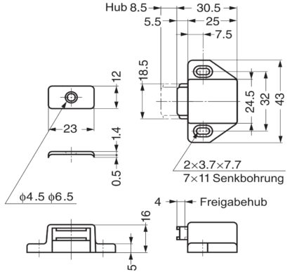 2 stycken kompakta magnetiska snäpplås, inkl. motplatta, yta: vit, 25 mm (63/64"), ML-30SW. Platsbesparande push-to-open dörröppnare för möbeldörrar, skåpdörrar och mycket mer, av Sugatsune / LAMP® (Japan) - Bild 4