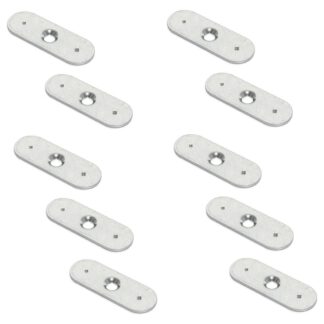 10 stycken lång oval motplatta med centralt försänkt hål och två fästspetsar, yta: galvaniserad, 35 mm (1-3/8"), 2030905. motsvarighet för magnetiska lås och mycket mer, av EMUCA