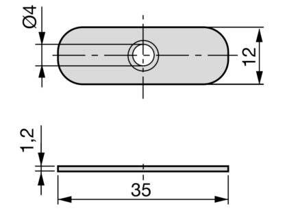 10 stycken lång oval motplatta med centralt försänkt hål och två fästspetsar, yta: galvaniserad, 35 mm (1-3/8"), 2030905. motsvarighet för magnetiska lås och mycket mer, av EMUCA - Bild 2