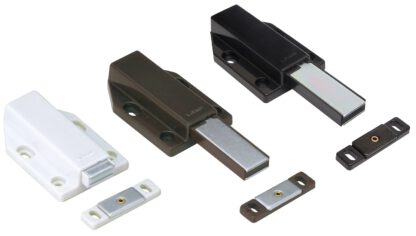 2 stycken magnetiska snäpplås, inkl. motplatta, yta: brun, 38 mm (1-1/2"), version: med lång låspinne, ML-120BR. Push-to-open dörröppnare för möbeldörrar, skåpdörrar och mycket mer, av Sugatsune / LAMP® (Japan) - Bild 4