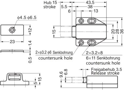 2 stycken högkvalitativa magnetiska snäpplås, inkl. motplatta, yta: svart, 38 mm (1-1/2"), ML-80BL. Push-to-open dörröppnare för möbeldörrar, skåpdörrar och mycket mer, av Sugatsune / LAMP® (Japan) - Bild 2