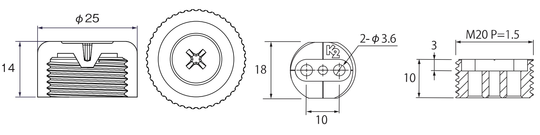4 robusta möbeljusteringar, lastkapacitet: 600 kg (1323 lbs), yta: vit, ⌀25 mm (63/64"), version: med Phillips-hylsa för skruvdragsel, B572-25-WH. Justerbar fot för möbler och mycket mer, av Kojima (Japan) - Bild 2