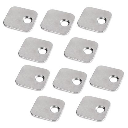10 stycken fyrkantig motplatta med off-center hål, yta: nickelpläterad, 20 mm (25/32"), 1050007. motsvarighet med lateralt förskjuten perforering för magnetiska lås, push-to-open och mycket mer, av EMUCA