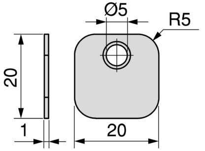 10 stycken fyrkantig motplatta med off-center hål, yta: nickelpläterad, 20 mm (25/32"), 1050007. motsvarighet med lateralt förskjuten perforering för magnetiska lås, push-to-open och mycket mer, av EMUCA - Bild 2