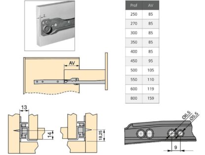 Rulltrycksstyrningar, partiell förlängning, svartlackerad, RAL 9005, 550 mm (21,7"). Stålskenor med partiell förlängning, för trälåda, bricklåda, trälåda, köksmöbler, kontorsmöbler, hemmöbler, av EMUCA - Bild 6