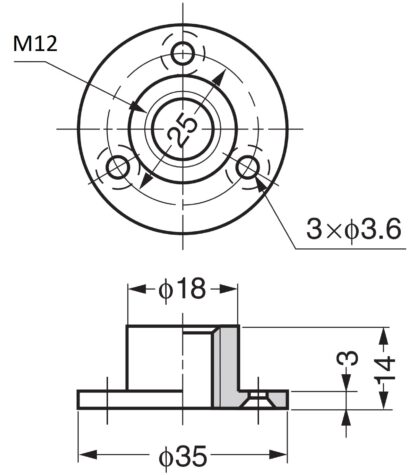 4 st rund topplatta med M12-gänga, monteringsplatta, tillverkad av massiv zinklegering (ZDC), 35 mm (1,4"), AD-559M12. Monteringsplatta, för möbelfötter, möbelhjul, maskinfötter, skåpben, sofffötter och mycket mer, av Sugatsune / LAMP® (Japan) - Bild 2