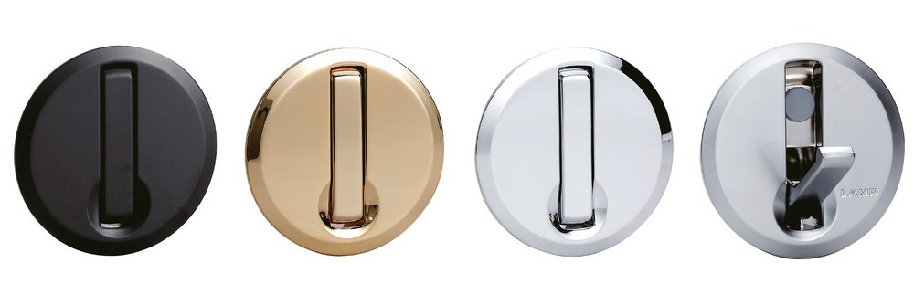 Högkvalitativ rund fjäder fällkrok för infällning, yta: förkromad, matt satin, 52 mm (2.1"), NF-R52-SCR. Rund hopfällbar krok med automatisk stängning, för tinyhouse, husbil, husvagn, yacht, tåg, buss och mycket mer, av Sugatsune / LAMP® (Japan) - Bild 5