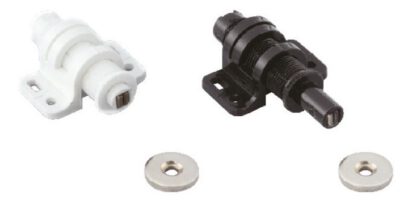 2 stycken rund magnetisk snäppklaff med justeringsmöjlighet, inkl. motplatta, yta: vit, MC-25WT. Push-to-open dörröppnare för möbeldörrar, skåpdörrar och mycket mer, av Sugatsune / LAMP® (Japan) - Bild 3
