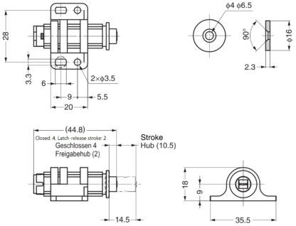 2 stycken rund magnetisk snäppklaff med justeringsmöjlighet, inkl. motplatta, yta: vit, MC-25WT. Push-to-open dörröppnare för möbeldörrar, skåpdörrar och mycket mer, av Sugatsune / LAMP® (Japan) - Bild 2