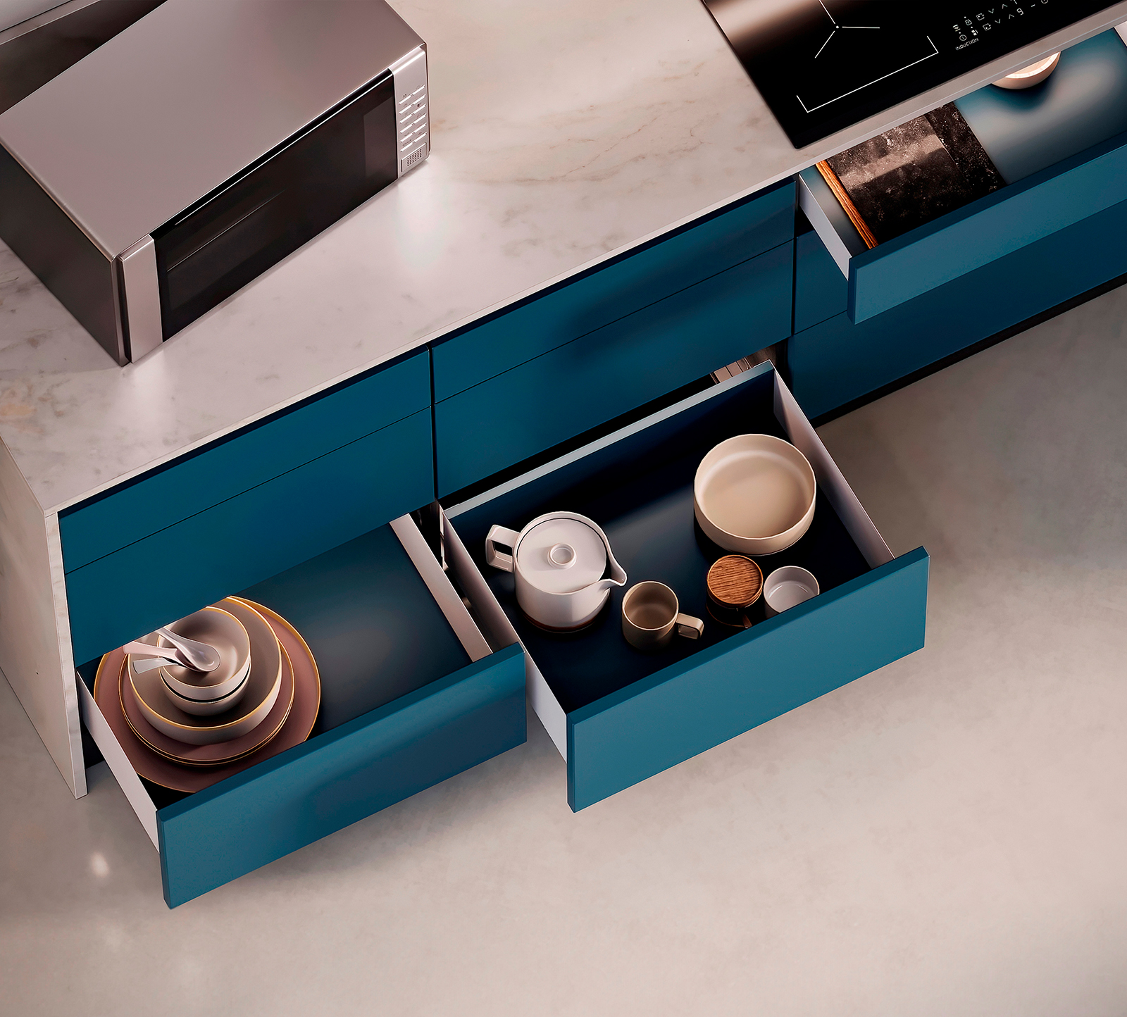 Lådset, med extra tunna ramar, höjd: 88 mm (3-15/32"), yta: vit, 390 mm (15-23/64"), version: delvis förlängning med tryck-till-öppning, 3275212. lådset för köksmöbler och mycket mer, av EMUCA - Bild 9