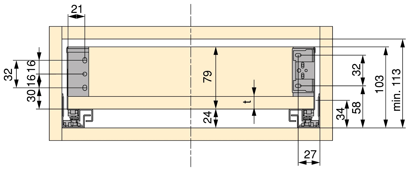 Lådset, med extra tunna ramar, höjd: 88 mm (3-15/32"), yta: vit, 390 mm (15-23/64"), version: delvis förlängning med tryck-till-öppning, 3275212. lådset för köksmöbler och mycket mer, av EMUCA - Bild 5