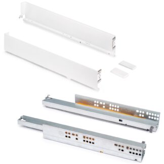 Lådset, med extra tunna ramar, höjd: 88 mm (3-15/32"), yta: vit, 490 mm (19-19/64"), version: full förlängning med mjuk stängning, 3275412 lådset för köksmöbler och mycket mer, från EMUCA