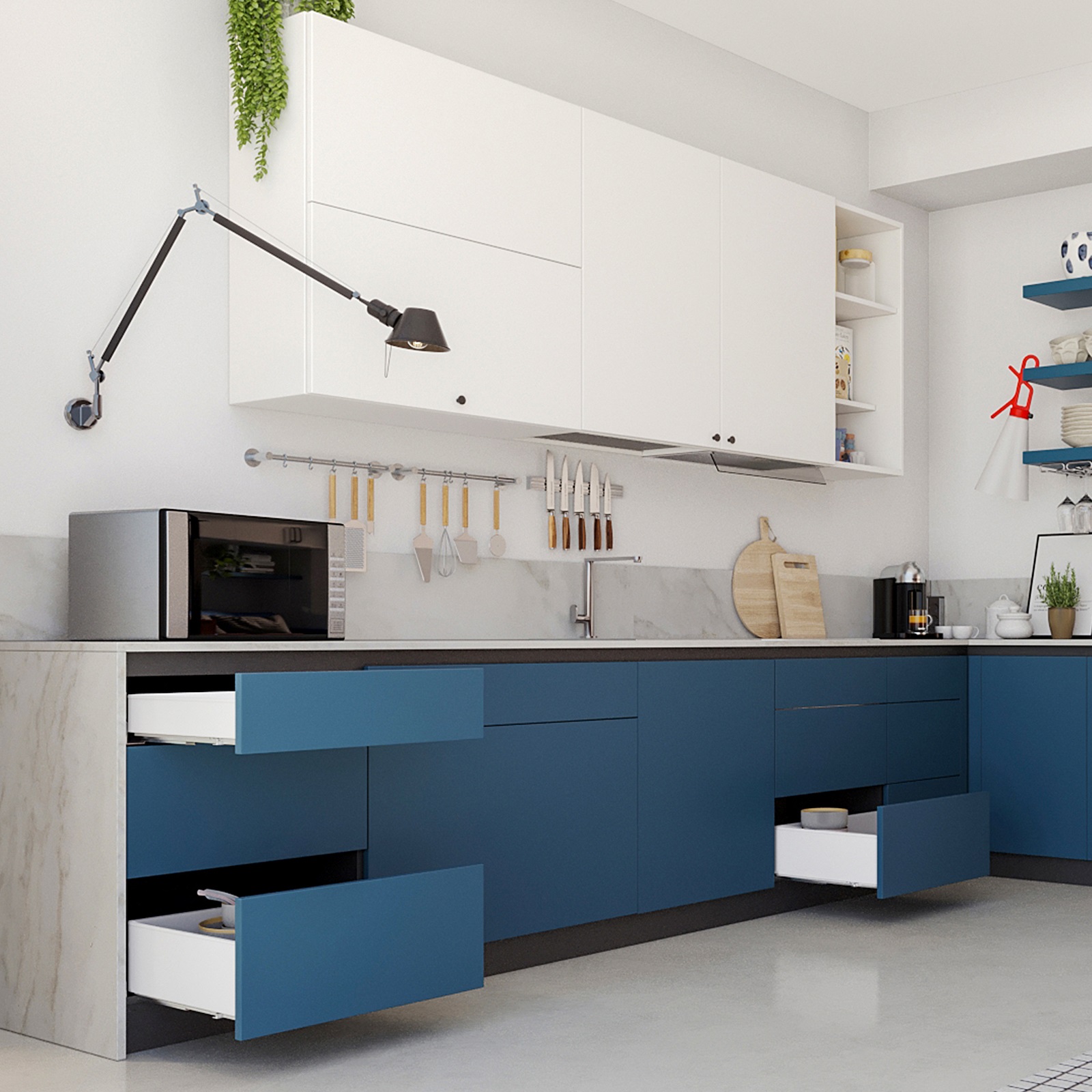 Lådset, med extra tunna ramar, höjd: 88 mm (3-15/32"), yta: vit, 490 mm (19-19/64"), version: full förlängning med mjuk stängning, 3275412 lådset för köksmöbler och mycket mer, från EMUCA - Bild 7