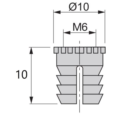 20 stycken högkvalitativ expansionshylsa med invändig gänga M6, tillverkad av nylon (PA), 10 mm (25/64"), 9007920. Praktisk expansionsgänginsats för trädelar, möbelanslutningar, elektronikhöljen och mycket mer, från EMUCA - Bild 2