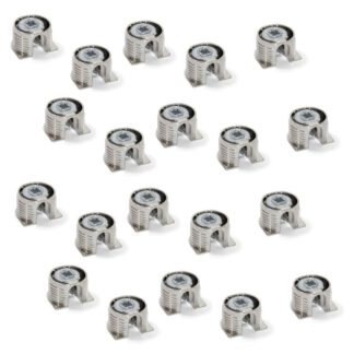 20 stycken stabil excentrisk anslutning ⌀20 mm med fläns och klo yttermantel för plåttjocklek 16 mm (5/8"), tillverkad av Zamak, 8470907. Robust excentrisk kontakt för möbelanslutning och mycket mer, från EMUCA