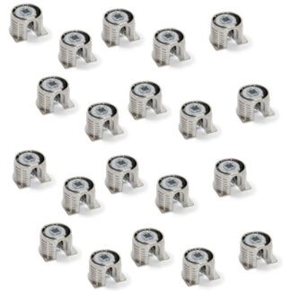 20 stycken stabil excentrisk anslutning ⌀20 mm med fläns och klo yttermantel för plåttjocklek 19 mm (3/4"), tillverkad av Zamak, 8070907. Robust excentrisk kontakt för möbelanslutning och mycket mer, från EMUCA