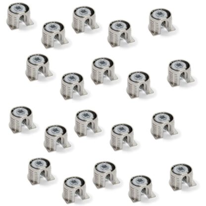20 stycken stabil excentrisk anslutning ⌀20 mm med fläns och klo yttermantel för plåttjocklek 19 mm (3/4"), tillverkad av Zamak, 8070907. Robust excentrisk kontakt för möbelanslutning och mycket mer, från EMUCA