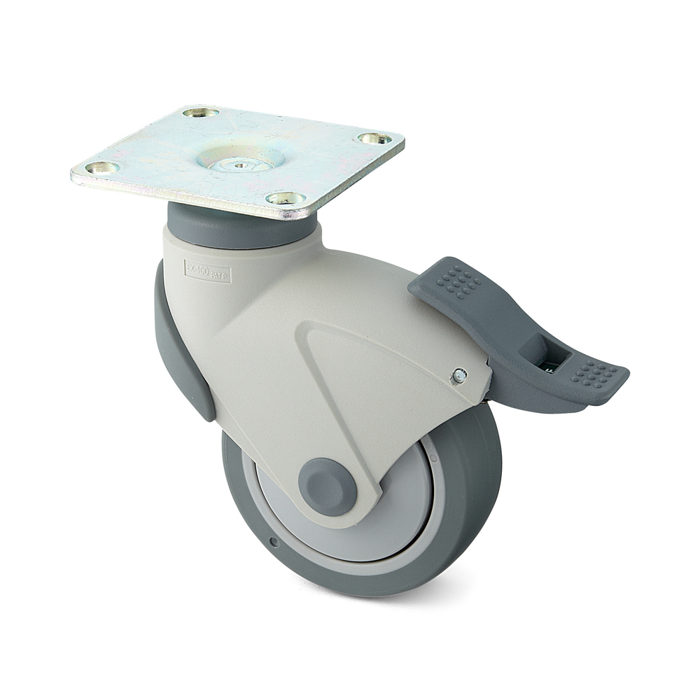 Hjul med dubbel bromssystem, med platta EX-100PS, av Sugatsune / LAMP (Japan)