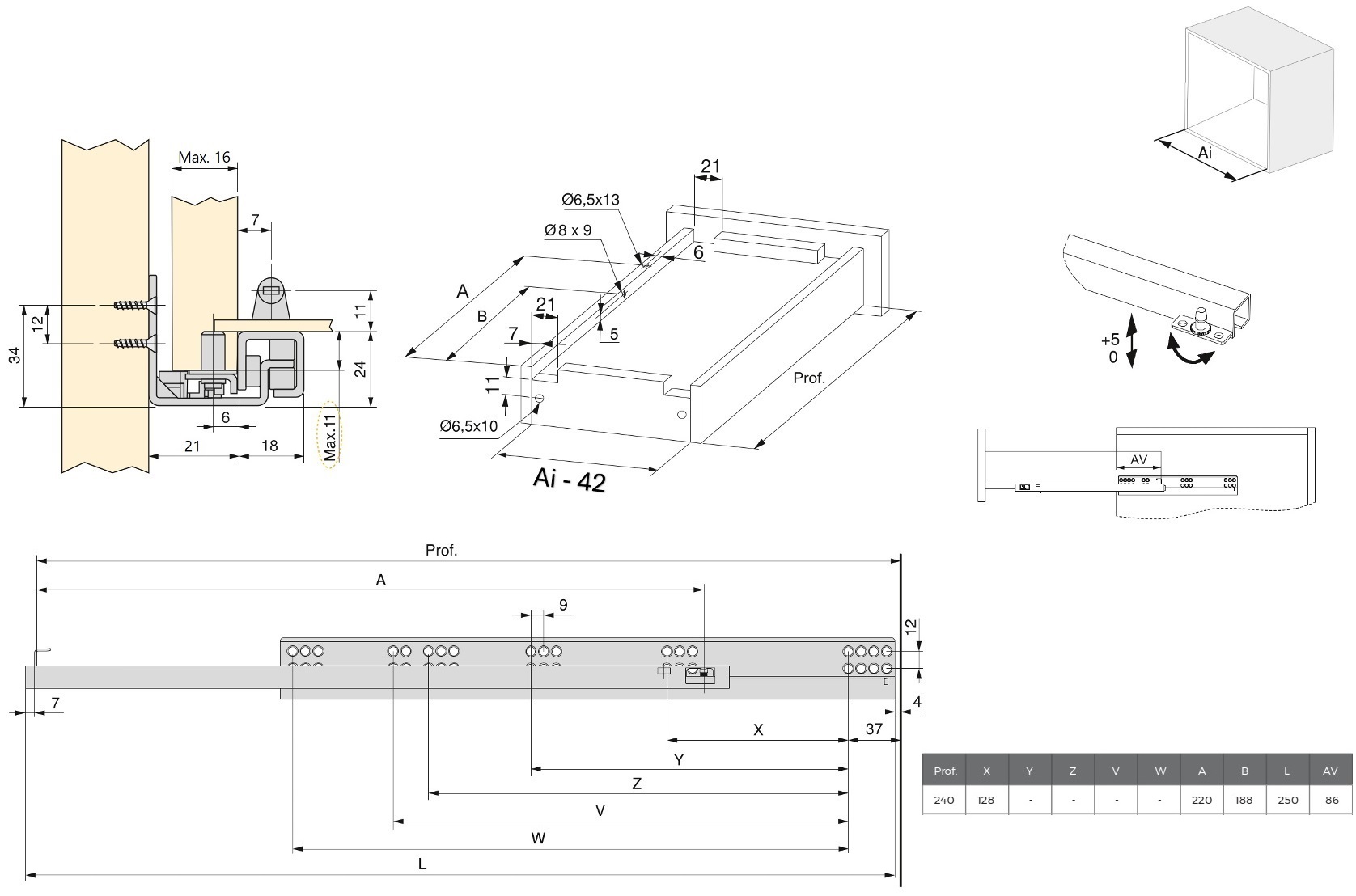 Golvmedar, lastkapacitet: 25 kg (56 lbs), 250 mm (9-27/32"), Design: Delvis utdrag med mjukstängning, 3019005. Golvutdrag av hög kvalitet för trälådor, trälådor, trähyllor och mycket mer, från EMUCA - Bild 2